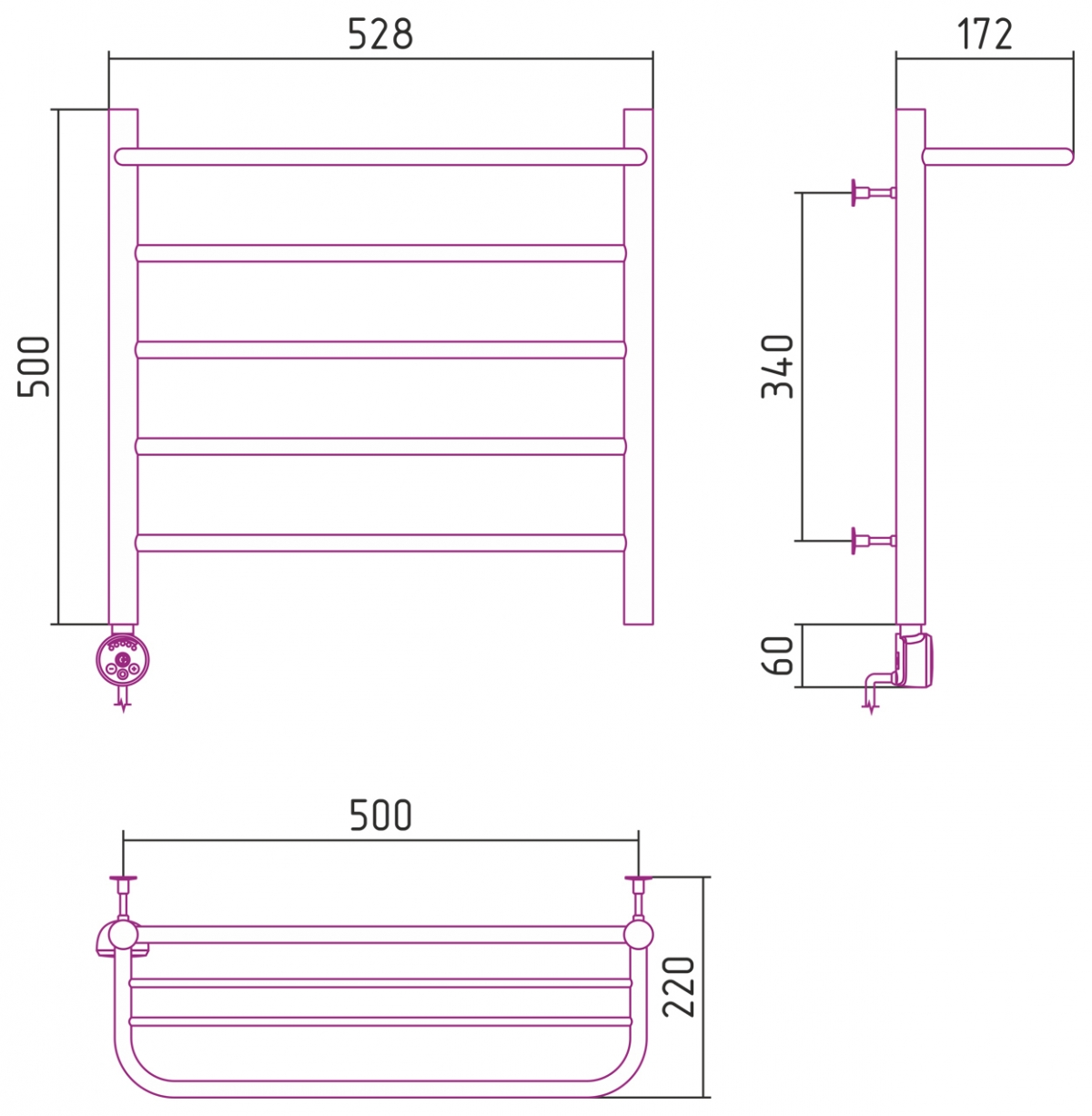 Полотенцесушитель электрический Стилье Формат №20 500x500